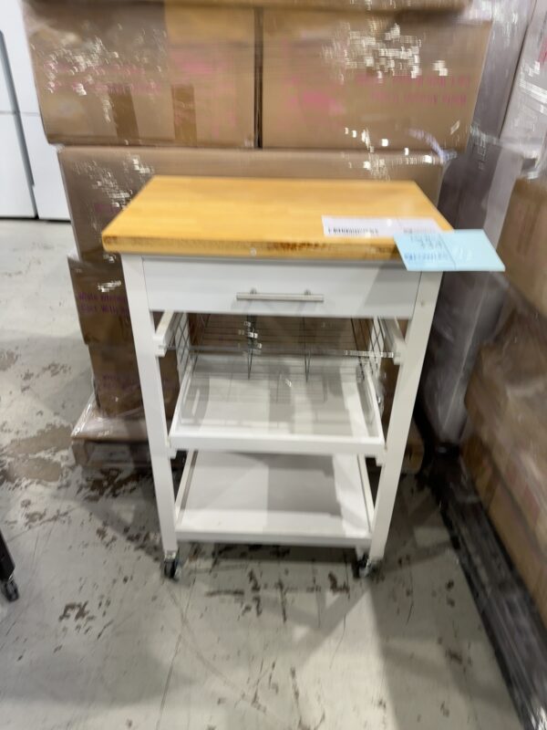 NEW MATTE WHITE 580MM WOOD KITCHEN TROLLEY WITH METAL RACK SKT812