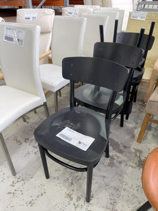 EX STAGING FURNITURE - BLACK TIMBER DINING CHAIR, SOLD AS IS