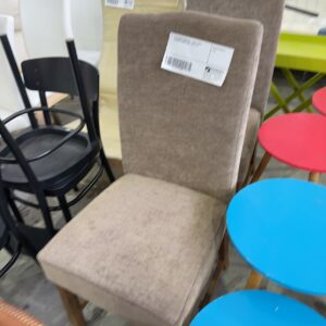 EX STAGING FURNITURE - BEIGE FABRIC HIGHBACK DINING CHAIR, SOLD AS IS