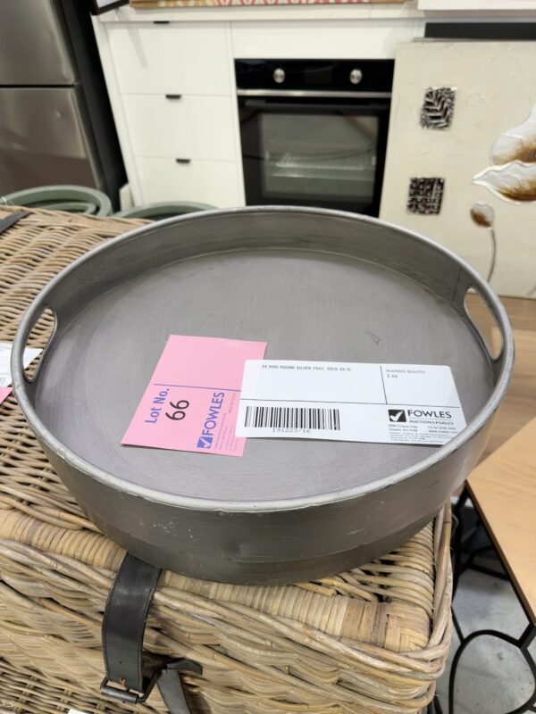 EX HIRE ROUND SILVER TRAY, SOLD AS IS