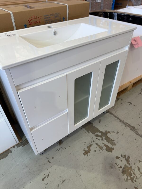 NEW 900MM GLASS DOOR VANITY WITH CERAMIC VANITY TOP SH31-900GL & UV31-900H-1TH