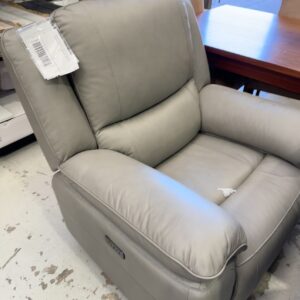 EX DISPLAY MCCRAE GREY ELITE LEATHER ELECTRIC RECLINER ARMCHAIR, SOLD AS IS