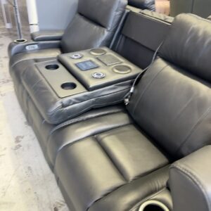 EX DISPLAY PARAMOUNT 3 SEATER THICK BLACK LEATHER THEATRE COUCH WITH ELECTRIC RECLINERS, RRP$2999