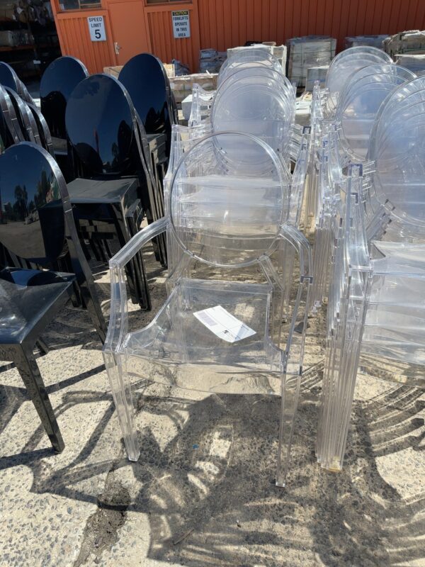 EX HIRE CLEAR GHOST CHAIRS, SOLD AS IS