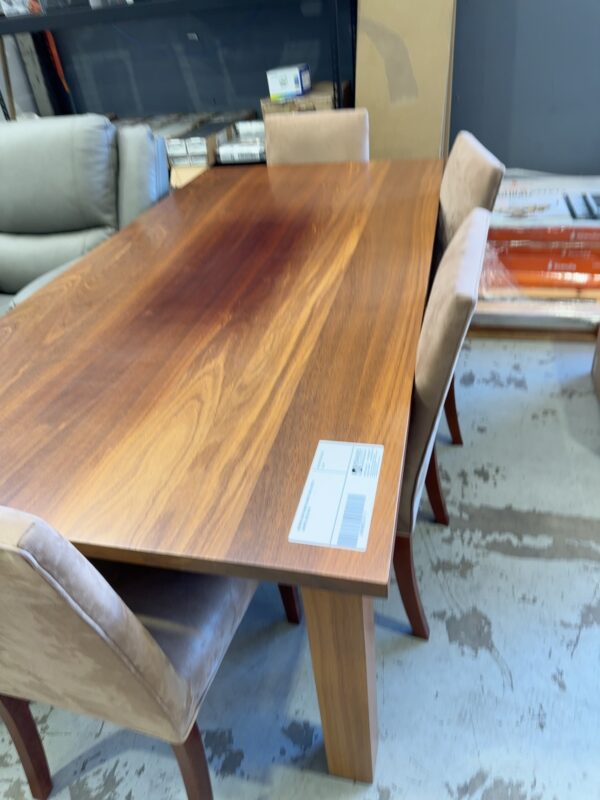 SECOND HAND TIMBER DINING TABLE WITH 4 CHAIRS, SOLD AS IS