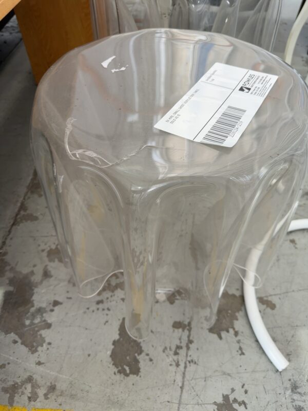EX HIRE, SMALL GHOST ACRYLIC SIDE TABLE, SOLD AS IS