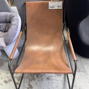 EX HIRE LIGHT BROWN LEATHER ROCKING CHAIR, SOLD AS IS