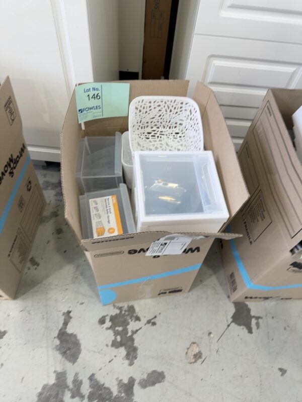 SECONDHAND - BOX OF ASSORTED STORAGE BOXES/CONTAINERS ETC, SOLD AS IS