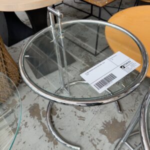EX HIRE CHROME & GLASS SIDE TABLE, SOLD AS IS