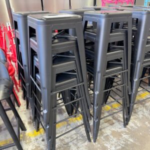 EX HIRE, BLACK METAL STACKABLE BAR STOOL, SOLD AS IS