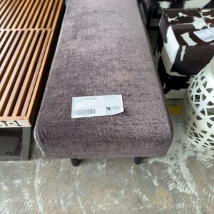 EX HIRE GREY/BROWN UPHOLSTERED RECTANGLE OTTOMAN WITH BLACK LEGS, SOLD AS IS