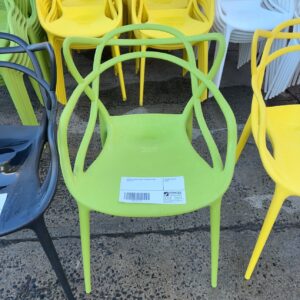 EX HIRE, GREEN ACRYLIC STACKABLE CHAIR, SOLD AS IS