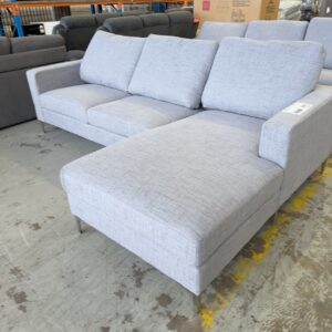 NEW MARCUS LIGHT GREY 2.5 SEATER COUCH WITH RIGHT HAND CHAISE