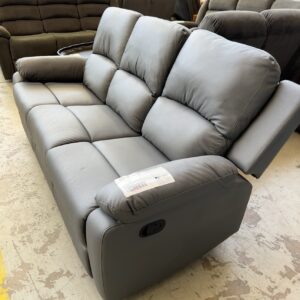 NEW GREY HESTON PU 3 SEATER COUCH, MANUAL RECLINER AT EACH END