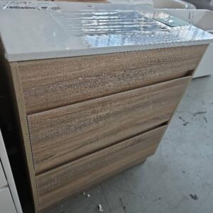 EX SHOWROOM LOLA FINGER PULL 750MM CABINET WITH SNOW WHITE STONE TOP & UNDERMOUNT BASIN, CA11-750L-ST46 RRP$1210