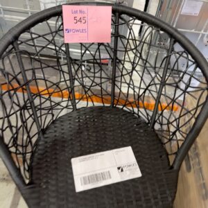 EX STAGING FURNITURE, BLACK WOVEN OUTDOOR CHAIR, SOLD AS IS