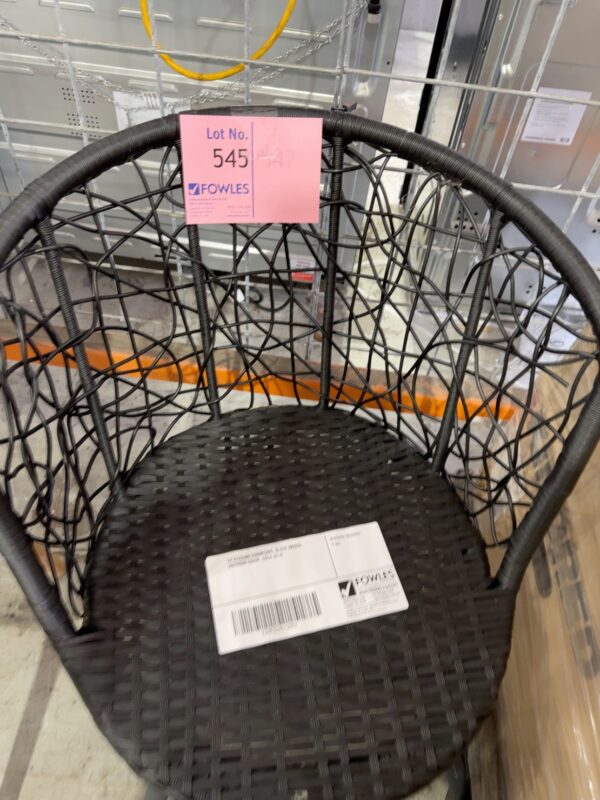 EX STAGING FURNITURE, BLACK WOVEN OUTDOOR CHAIR, SOLD AS IS