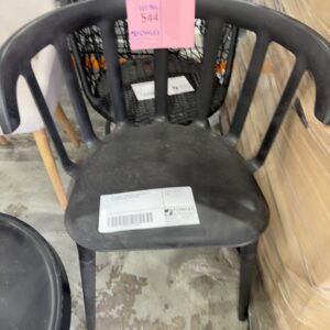 EX STAGING FURNITURE, BLACK ACRYLIC OUTDOOR CHAIR, SOLD AS IS