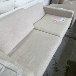EX STAGING FURNITURE - CREAM 3 SEATER COUCH, (1 X PILLOW MISSING) SOLD AS IS