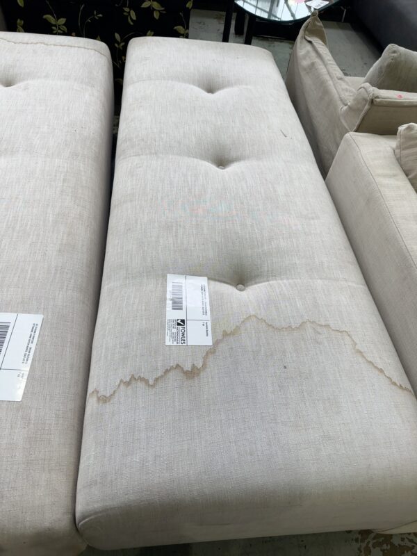 EX STAGING FURNITURE - CREAM RECTANGLE OTTOMANS, SOME WATER MARKS, SOLD AS IS