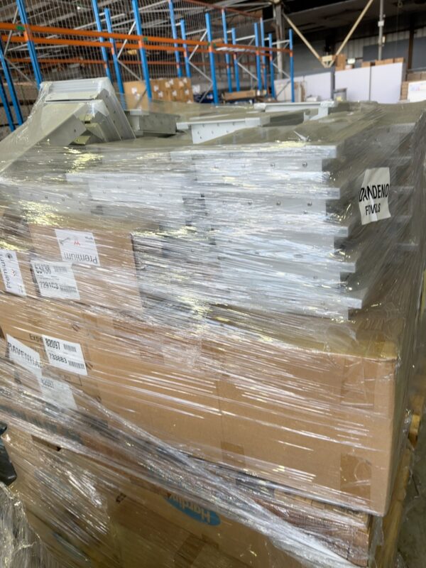 PALLET WITH WEATHERPROOF VENTS/LOUVRE COVERS, ASSORTED SHOWER MIXERS, BATH SPOUTS AND TAPWARE, SOLD AS IS