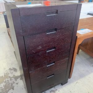 EX STAGING FURNITURE - DARK TIMBER TALLBOY, SOLD AS IS