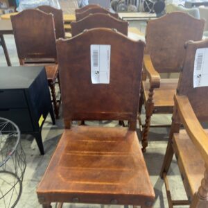 EX STAGING FURNITURE - LEATHER & TIMBER DINING CHAIRS,SOLD AS IS