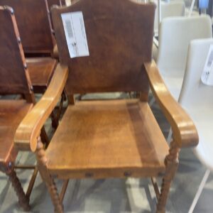 EX STAGING FURNITURE - LEATHER & TIMBER DINING CHAIR WITH ARMREST,SOLD AS IS