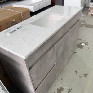 LOLA 1200MM CONCRETE LOOK FLOOR VANITY WITH LEFT HAND DRAWER, WITH CATO STONE TOP WITH UNDERMOUNT BASIN, RRP$1958 CA11-1200 & ST26-1200