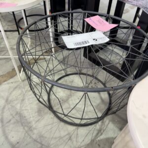 EX HIRE CHARCOAL WIRE SIDE TABLE, NO GLASS, SOLD AS IS