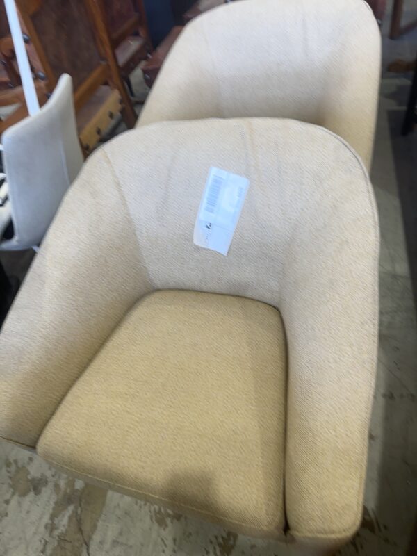EX STAGING FURNITURE - TAN ARM CHAIR, SOLD AS IS