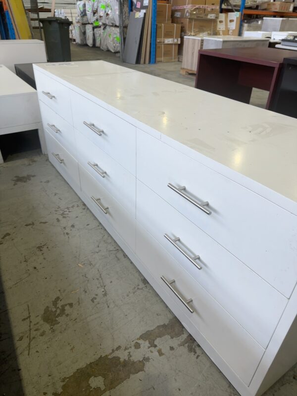 EX STAGING FURNITURE - WHITE CHEST OF DRAWERS,SOLD AS IS