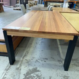 EX DISPLAY, COWEN MESSMATE DINING TABLE 2400MM WITH BLACK LEGS, RRP$1799, SOLD AS IS **SLIGHT CRACK ON EDGE OF TABLE**