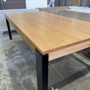 EX DISPLAY, COWEN MESSMATE DINING TABLE 2400MM WITH BLACK LEGS, **TWO CORNER EDGES DAMAGED, SOLD AS IS** RRP$1999, SOLD AS IS