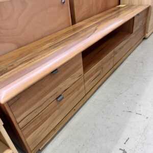 EX DISPLAY, JINDALEE MARRI TIMBER ENTERTAINMENT UNIT 2200MM LONG RRP$2199 SOLD AS IS