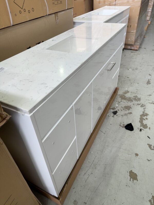 NEW 1500MM ROCKY WHITE GLOSS FLOOR VANITY WITH CATO STONE TOP WITH UNDERMOUNT BOWL CA12-1500S-ST26
