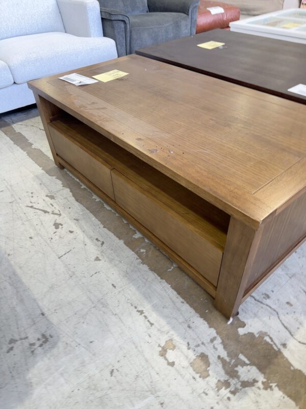EX DISPLAY MADDISON ASH NATURAL COFFEE TABLE, 2 DRAWERS, SOLD AS IS