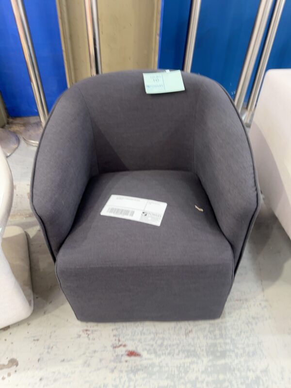 EX HIRE GREY UPHOLSTERED TUB CHAIR, SOLD AS IS