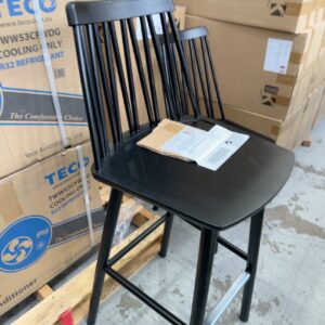 NEW BLACK TIMBER BAR STOOL WITH BACK , SOLD AS IS