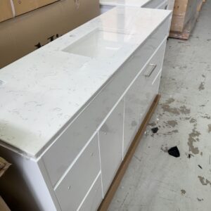 NEW 1500MM ROCKY WHITE GLOSS FLOOR VANITY WITH STONE TOP CA12-1500S & ST86FTNH-1500
