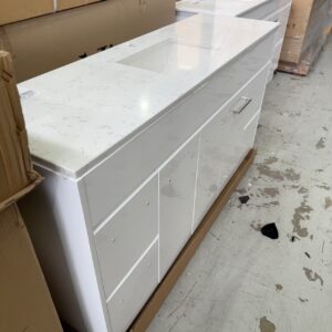 NEW 1500MM ROCKY WHITE GLOSS FLOOR VANITY WITH CATO STONE TOP WITH UNDERMOUNT BOWL CA12-1500S-ST26