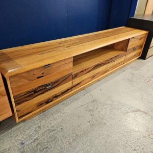 EX DISPLAY, JINDALEE MARRI TIMBER ENTERTAINMENT UNIT 2200MM LONG RRP$2199 SOLD AS IS