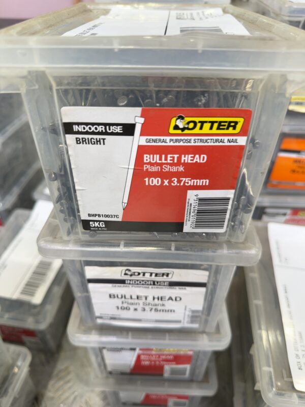 BOX OF OTTER BULLET HEAD INDOOR NAILS, 5KG, 100 X 3.75MM