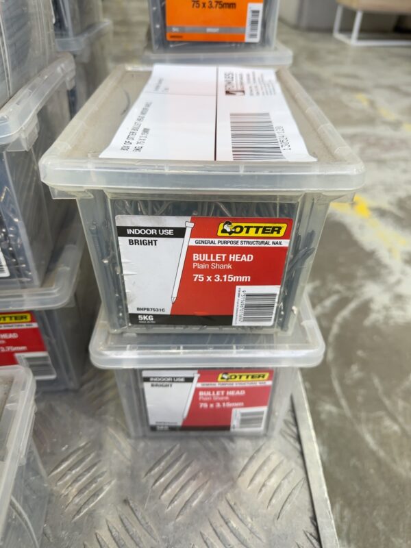 BOX OF OTTER BULLET HEAD INDOOR NAILS, 5KG, 75 X 3.15MM