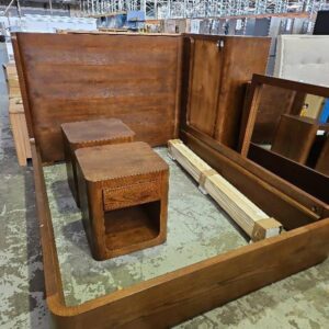 BOWER QUEEN OAK AND OAK VENEER- DARK WALNUT BED SUITE INCLUDES X2 MATCHING 1 DRAWER BEDSIDE TABLES  AU1217 AND AU1219 ***5 BOXES ON PICK UP***