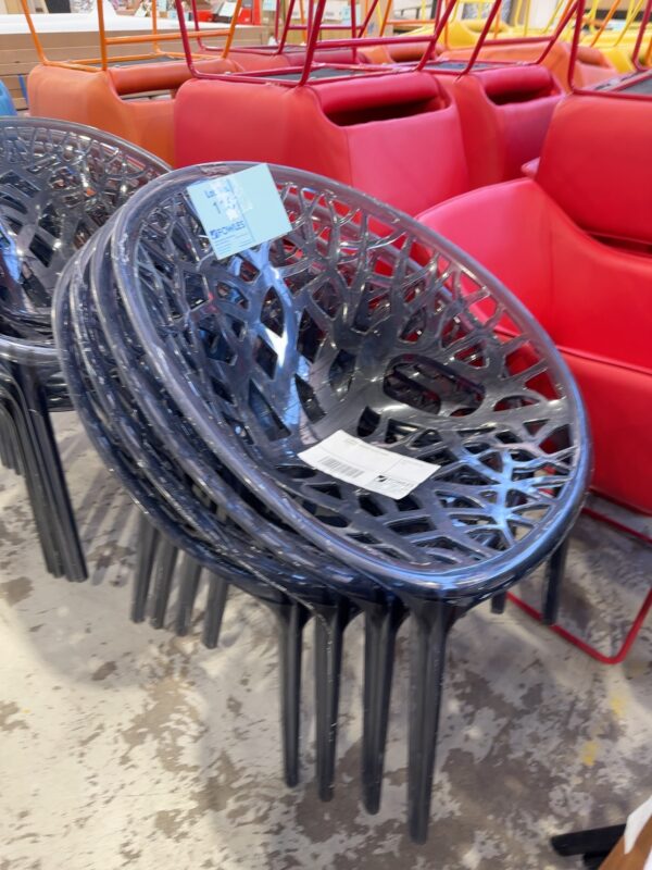 EX STAGING, CHARCOAL ACRYLIC CHAIRS, SOLD AS IS