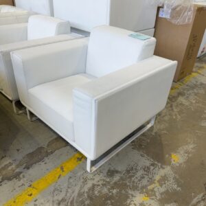 EX HIRE - WHITE PU ARMCHAIR, SOLD AS IS