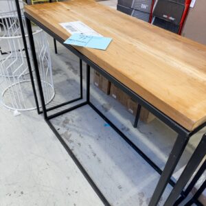 EX STAGING, TIMBER HALL TABLE WITH BLACK METAL FRAME, SOLD AS IS