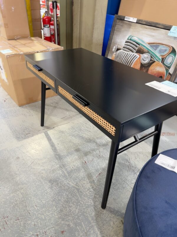 SAMPLE STOCK - BLACK DESK WITH RATTAN DRAWER FEATURE