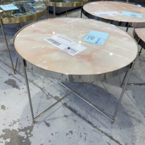 EX HIRE -GATSBY CREAM AND CHROME METAL FRAME MEDIUM ROUND COFFEE TABLE, SOLD AS IS